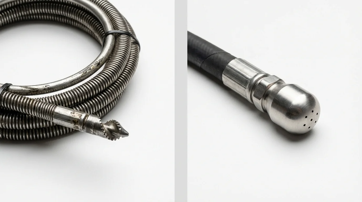 Drain snake cable and hydro jetting nozzle used for drain cleaning in Sun City Center, FL