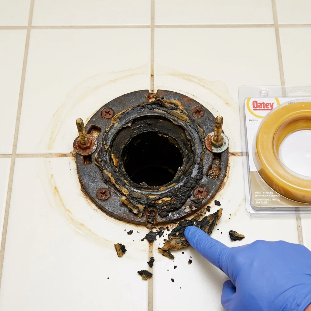 Failed wax ring showing water seepage at the base of a toilet in a Sun City Center, FL home