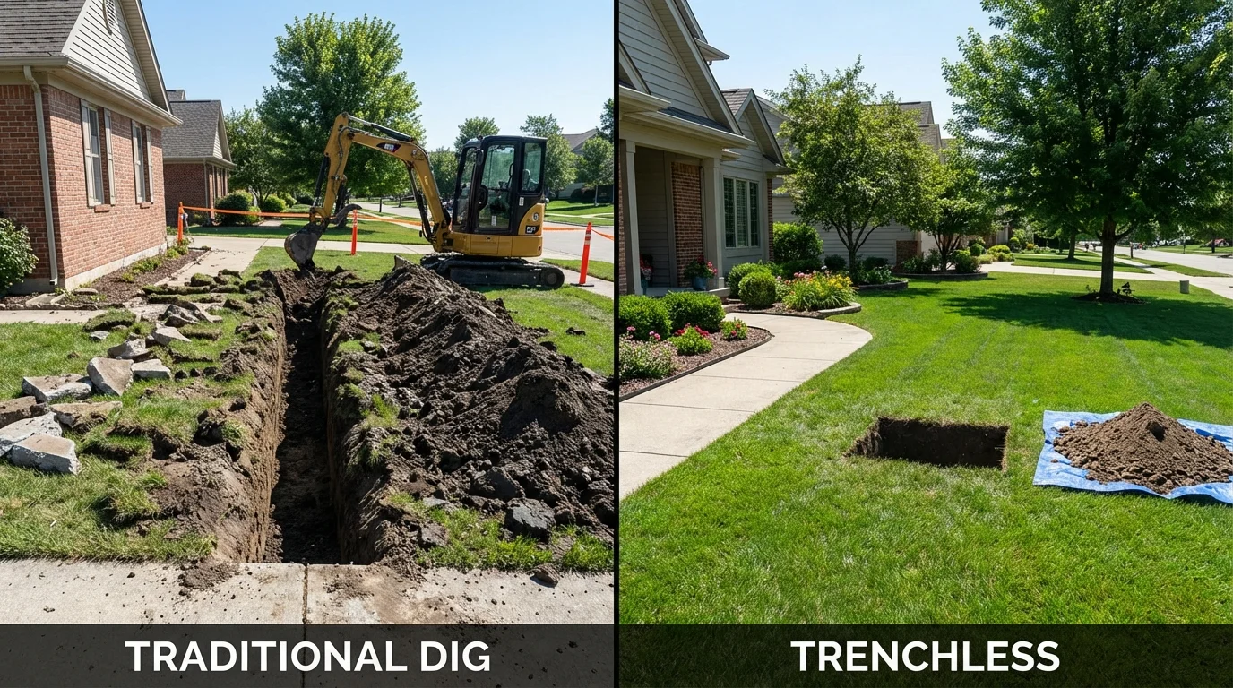 Trenchless sewer repair with minimal yard damage versus traditional excavation in Sun City Center, FL